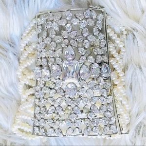 Sparkling Faux Crystal Pearl Bridal Bracelet Cuff